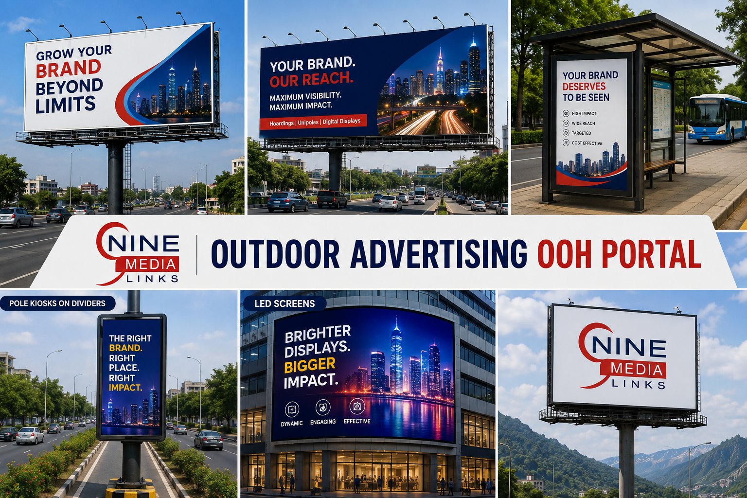 Hoardings, unipoles, bus shelters, pole kiosks and LED screens by NINE MEDIA LINKS